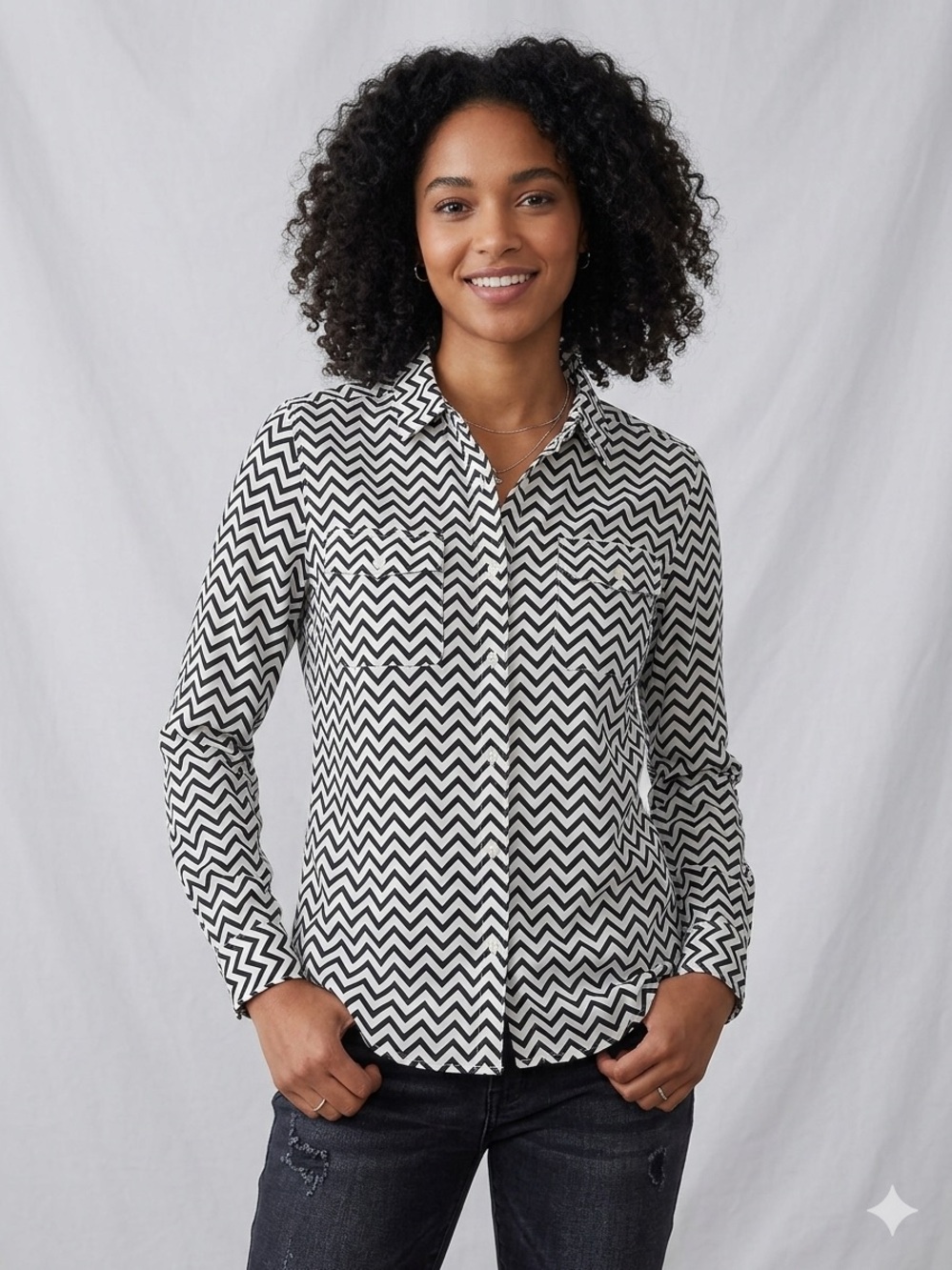American Eagle Outfitters Chevron Button-Down Shirt - Black & White